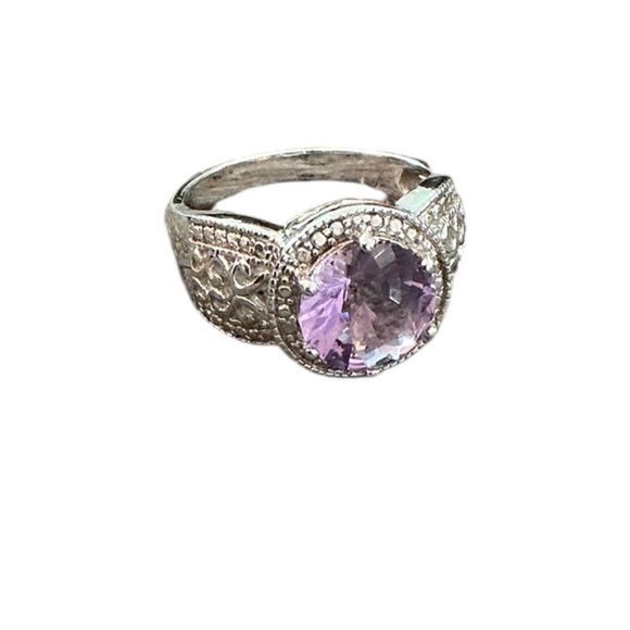Vintage Sterling  Round.Cut Amethyst Colored CZ Ring - Picture 2 of 5